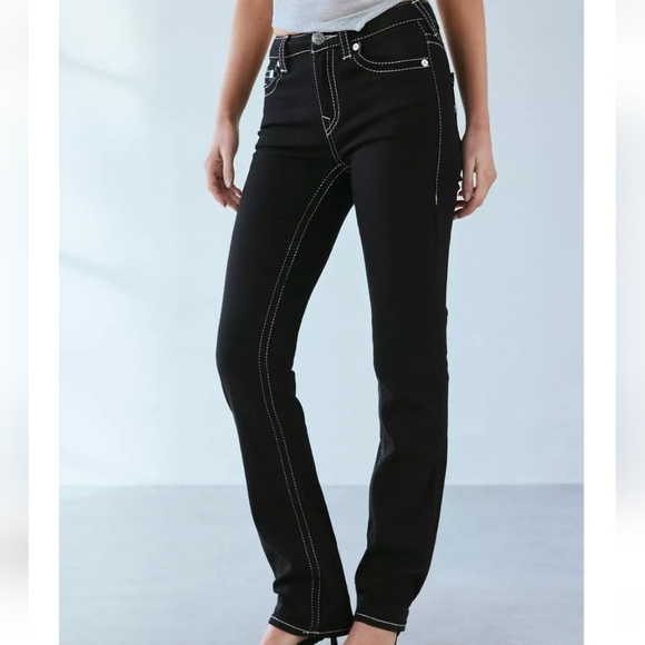 True Religion Billie Mid-Rise Big T Lurex Straight Jean, Black, Size W26 - Picture 1 of 15